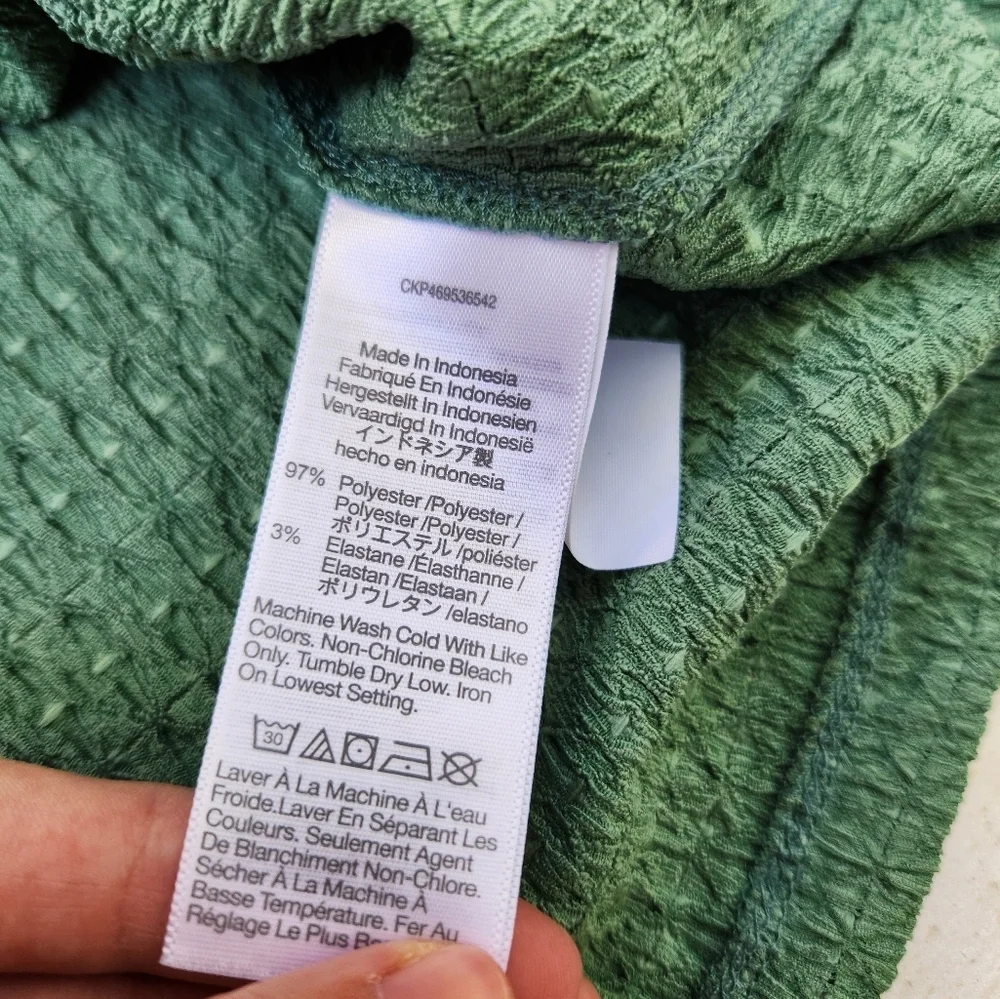 Madewell Crinkle Knit Button Front Short Sleeve Blouse Top Green Size XS - Picture 5 of 7